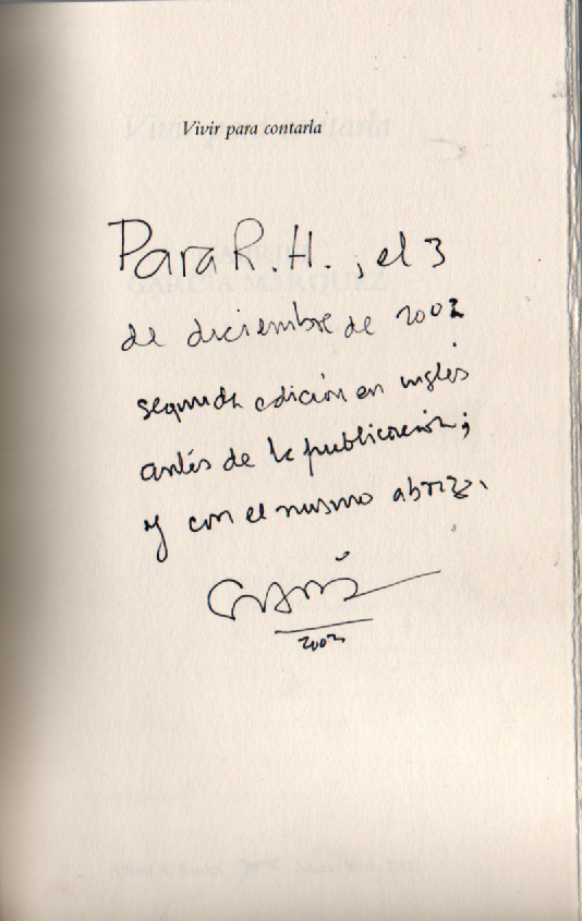 Dedicatoria Vivir para contarla