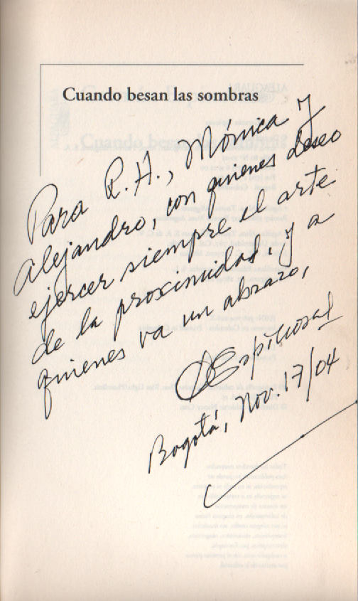 Dedicatoria Cuando besan las sombras